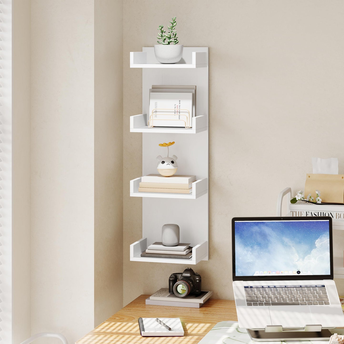 HOOBRO 4-Tier Floating Wall Shelves with LED Lights