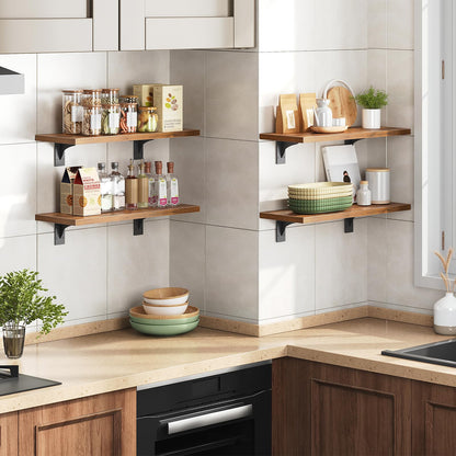 HOOBRO Vintage Brown 15.4-inch Wooden Wall-Mounted Shelf Set with Metal Bracket /2PICS