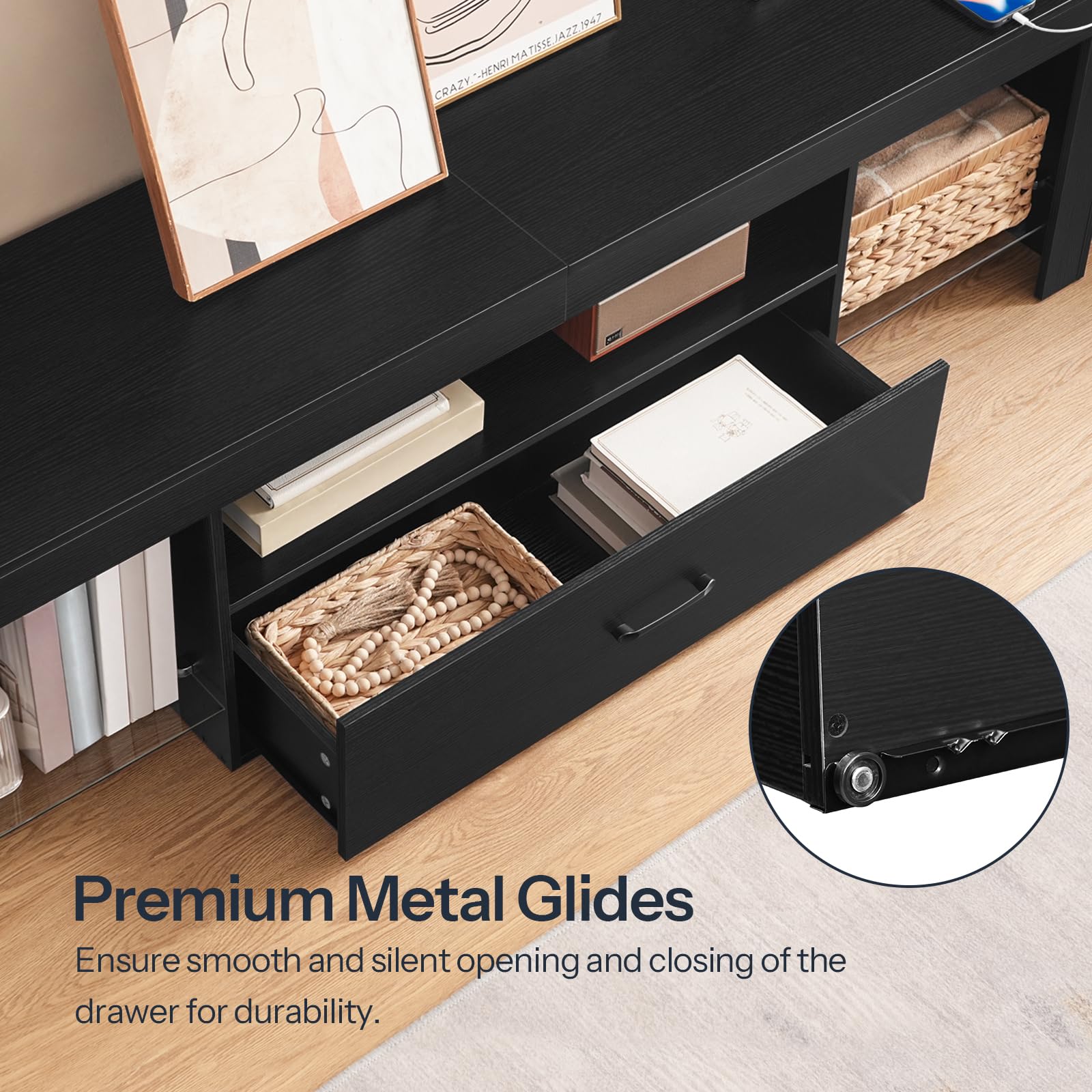 HOOBRO LED TV Stand with Power Outlets for Up to 65″ TVs