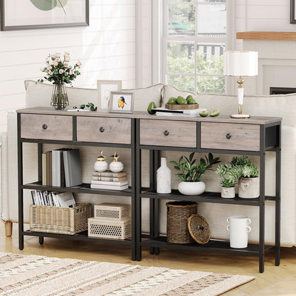 HOOBRO 29.5-inch Narrow Console Table with 2 Fabric Drawers & 3-Shelf Storage