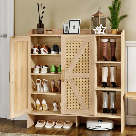 HOOBRO 4-Tier Rattan Style Shoe Storage Cabinet