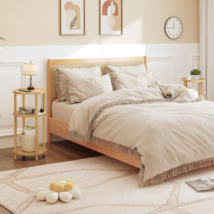 HOOBRO Three-Tier Small Round Side Table with Charging Station