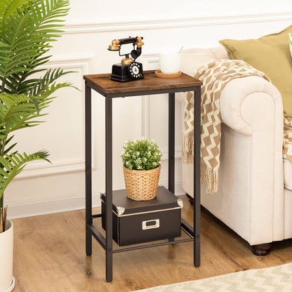 HOOBRO Retro Brown Industrial Style High Side Table with Adjustable Mesh Shelf