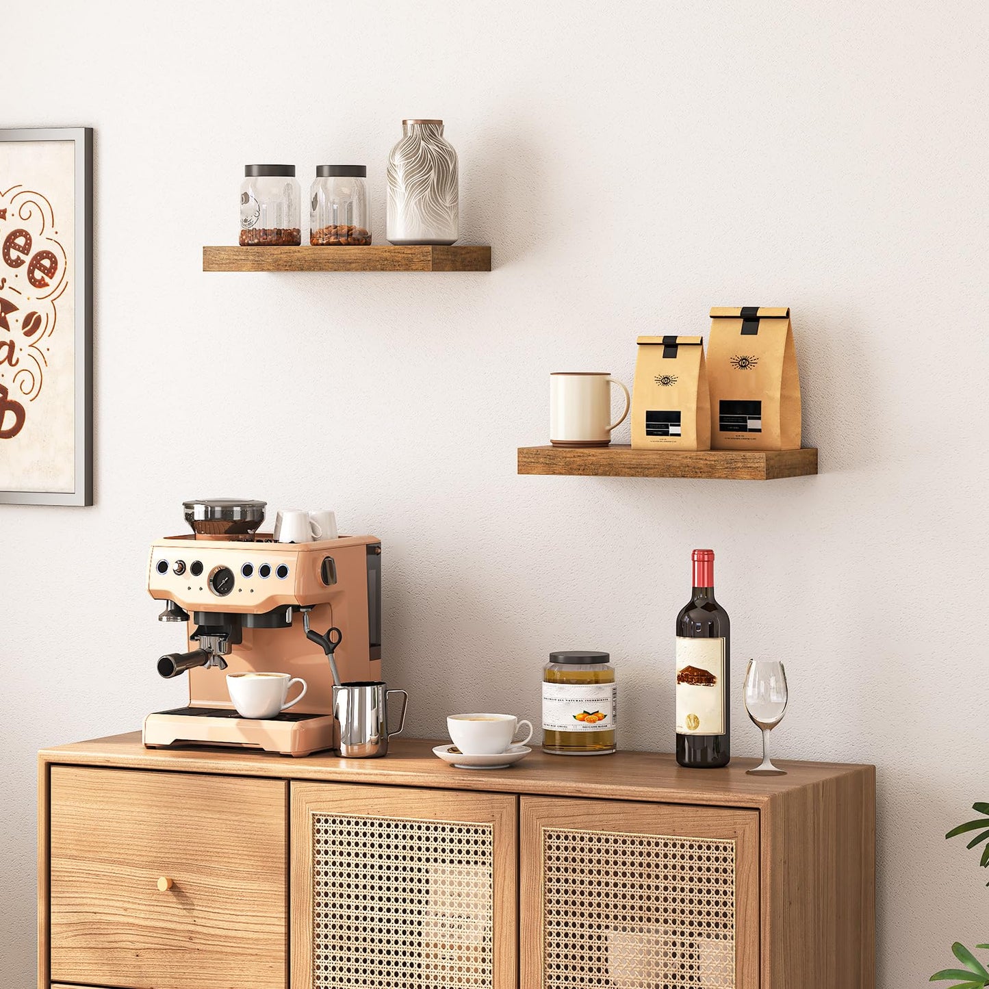 HOOBRO Retro Brown 15.7-inch Wall-Mounted Shelf with Concealed Bracket / 2PICS