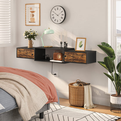 OOBRO Retro Brown 55-inch Floating TV Stand with Power Outlet