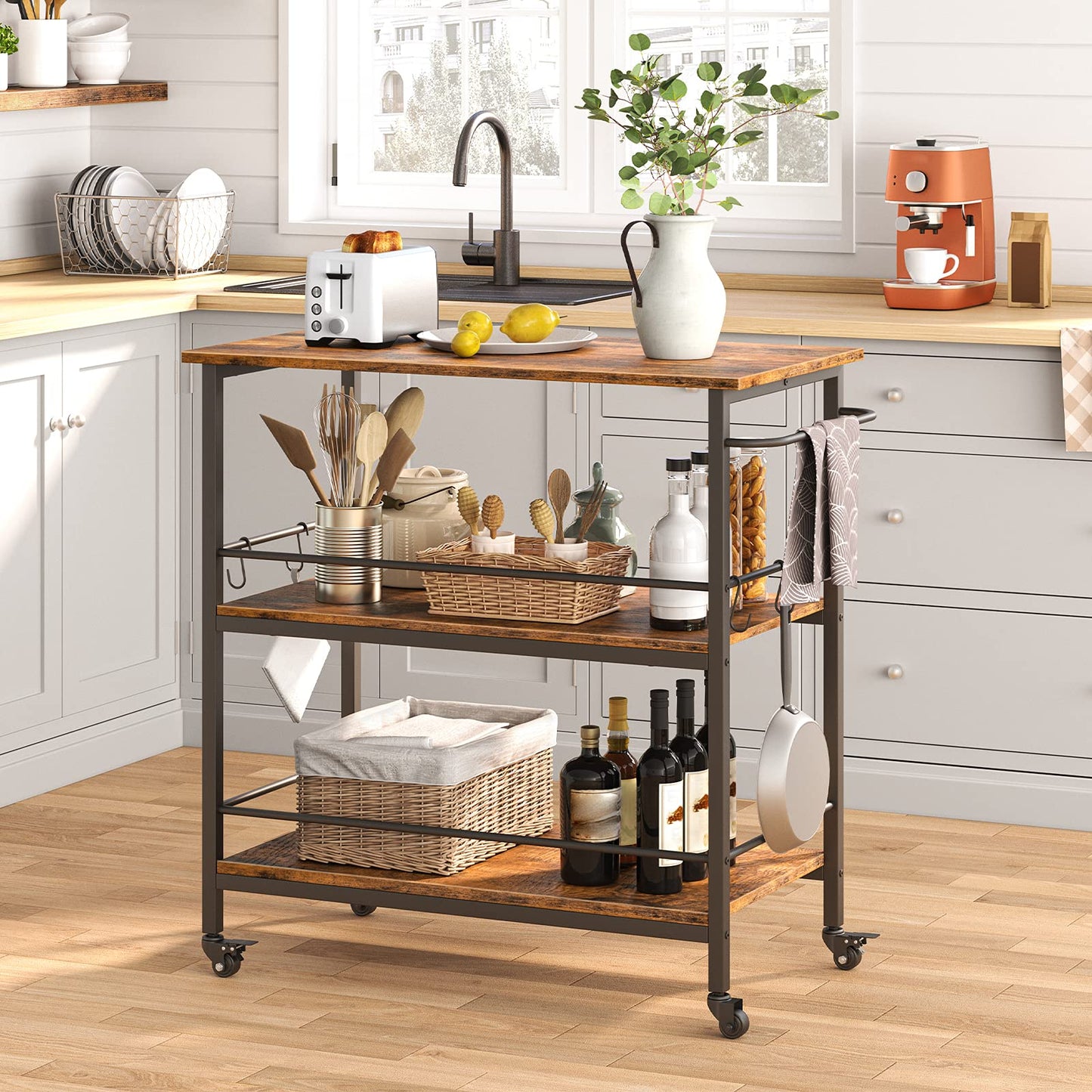 HOOBRO 3-Tier Kitchen Island with Storage