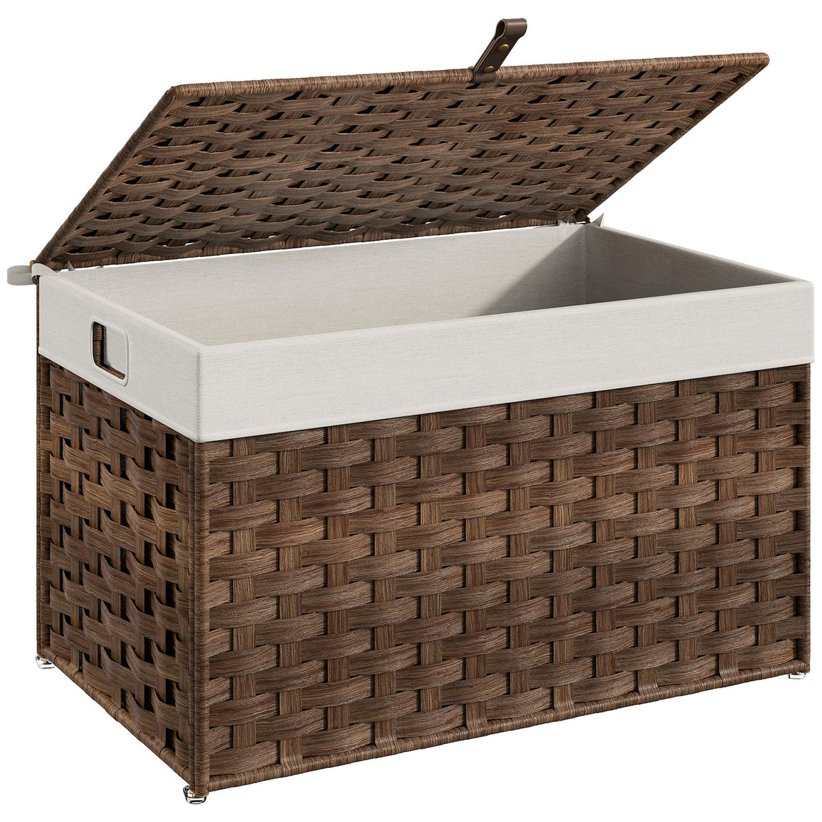 HOOBRO Storage Basket with Lid, 17.2 Gallon (65L) Wicker Basket, Handwoven Blanket Storage Basket with Handles, Metal Frame and Soft Lining, Foldable for Bedroom, Laundry Room, Brown BR265CW01