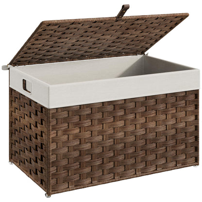 HOOBRO Storage Basket with Lid, 17.2 Gallon (65L) Wicker Basket, Handwoven Blanket Storage Basket with Handles, Metal Frame and Soft Lining, Foldable for Bedroom, Laundry Room, Brown BR265CW01