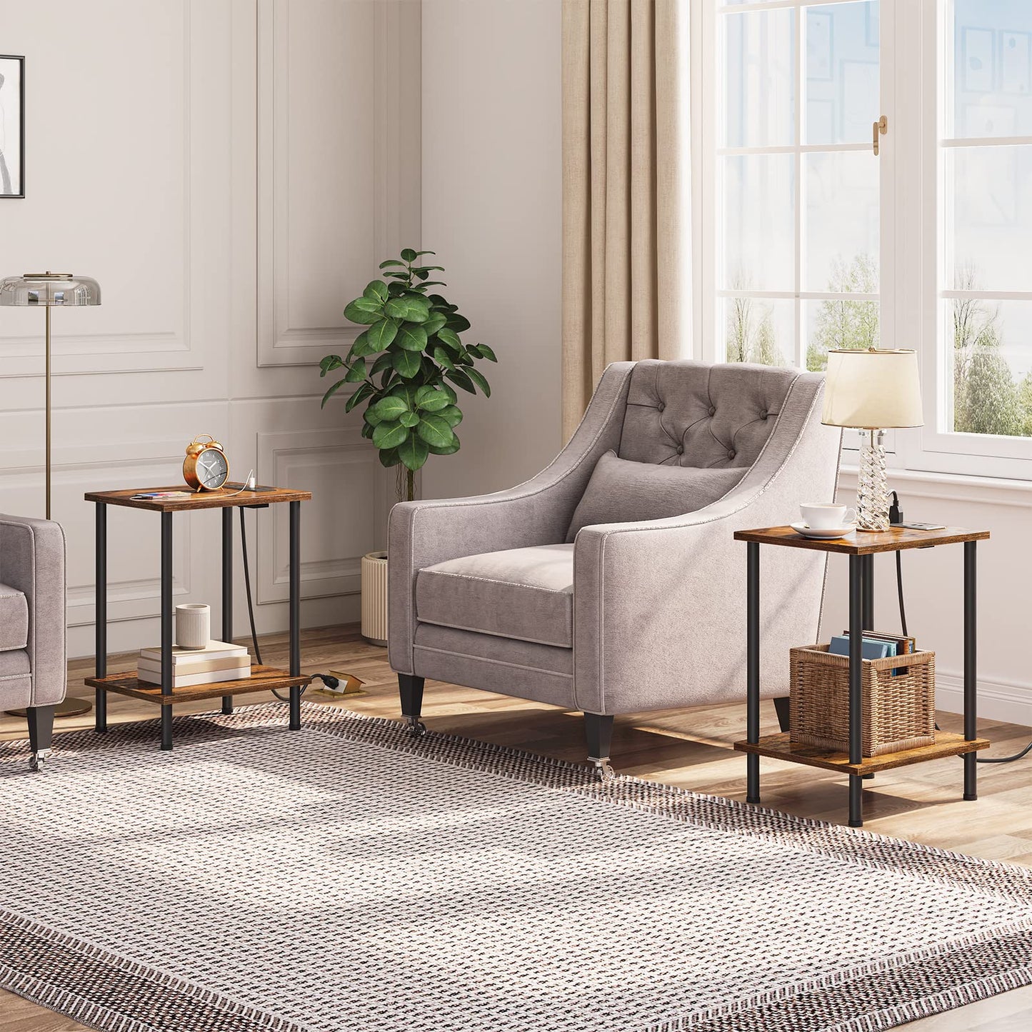 HOOBRO Side Tables with Charging Station / 2 PICS