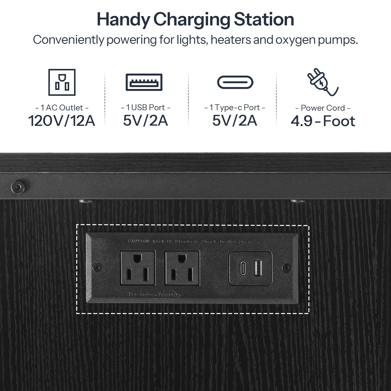 Handy charging station with power outlets and ports on a black background