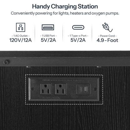 HOOBRO Black 20-Gallon Metal Frame Aquarium Rack with Power Outlet & LED Light Strip & Cabinet Storage