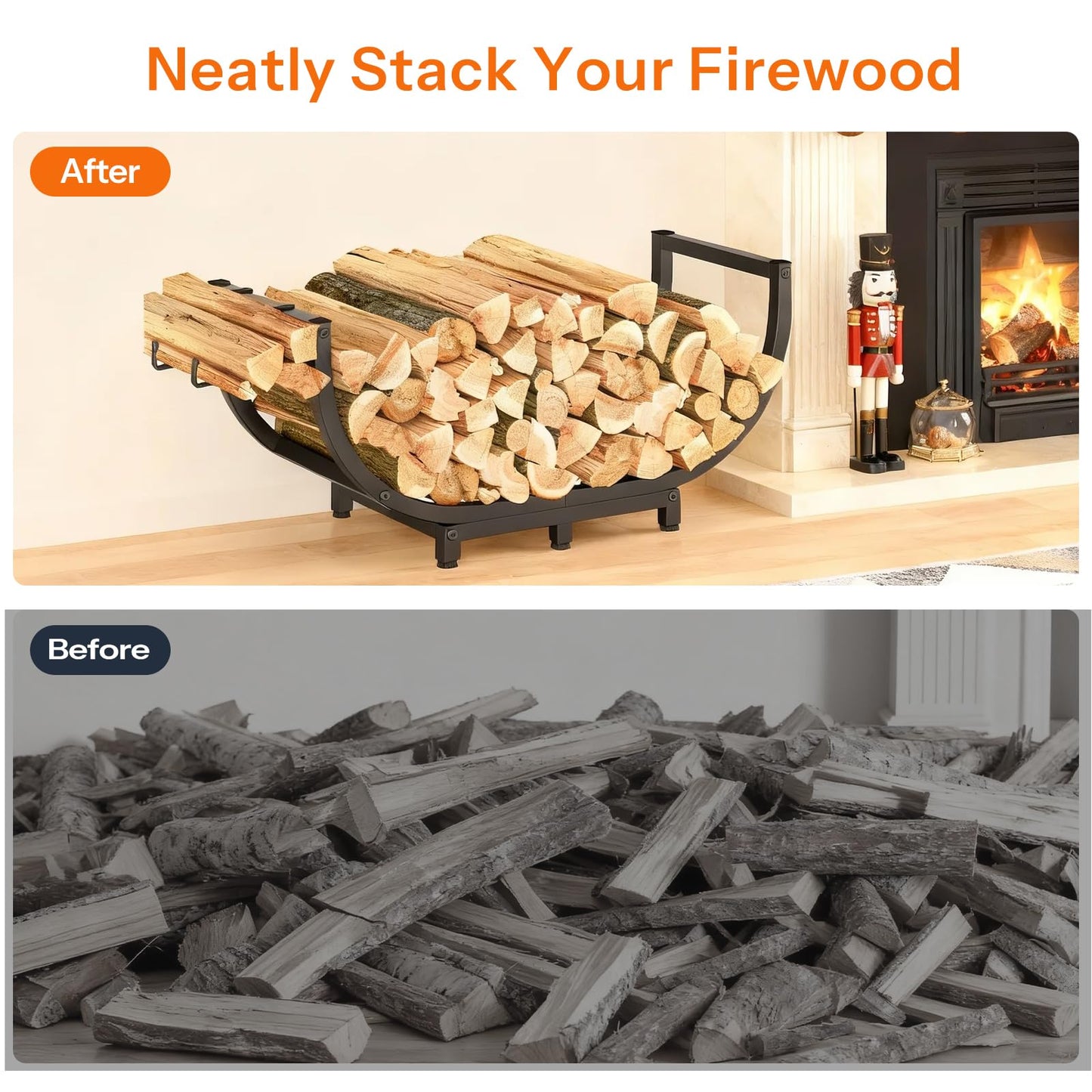 HOOBRO 32.3-inch Firewood Rack for Indoor Outdoor