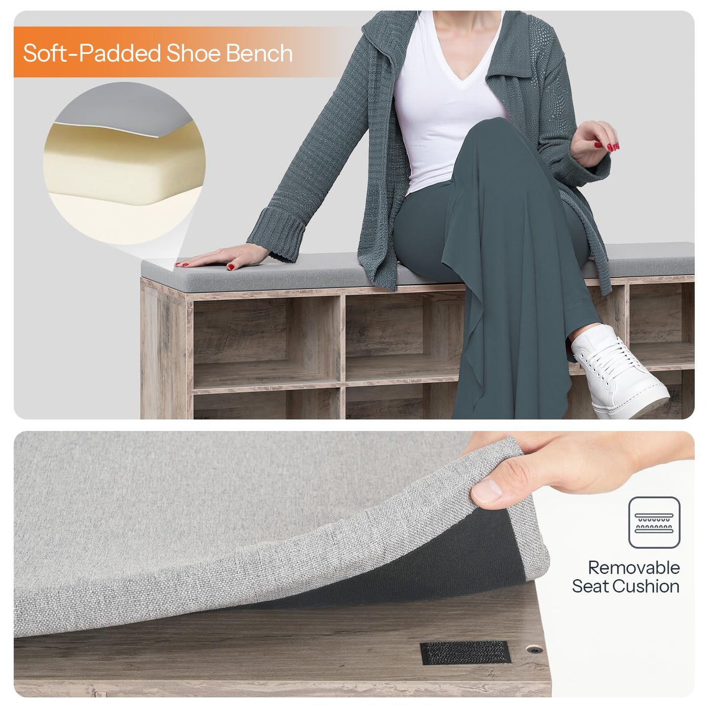 HOOBRO Grey 39.4-inch Long Padded Shoe Bench