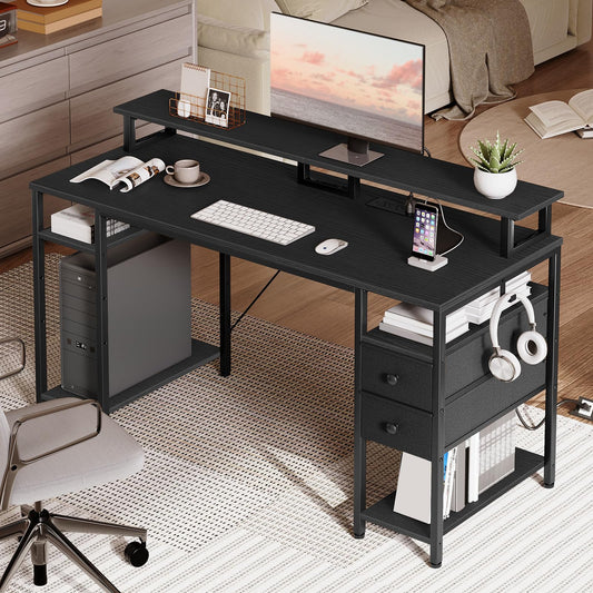 HOOBRO 55-inch Double Drawer Mobile Filing Cabinet & Computer Desk