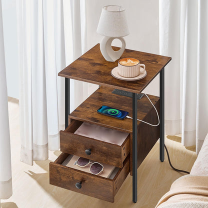 HOOBRO 2-Drawer Nightstands & End Tables with Charging Station / 2PICS