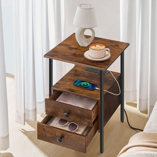 HOOBRO 2-Drawer Nightstands & End Tables with Charging Station / 2PICS