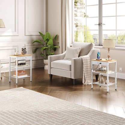 HOOBRO 3-Tier Side Table with Charging Station and USB Ports
