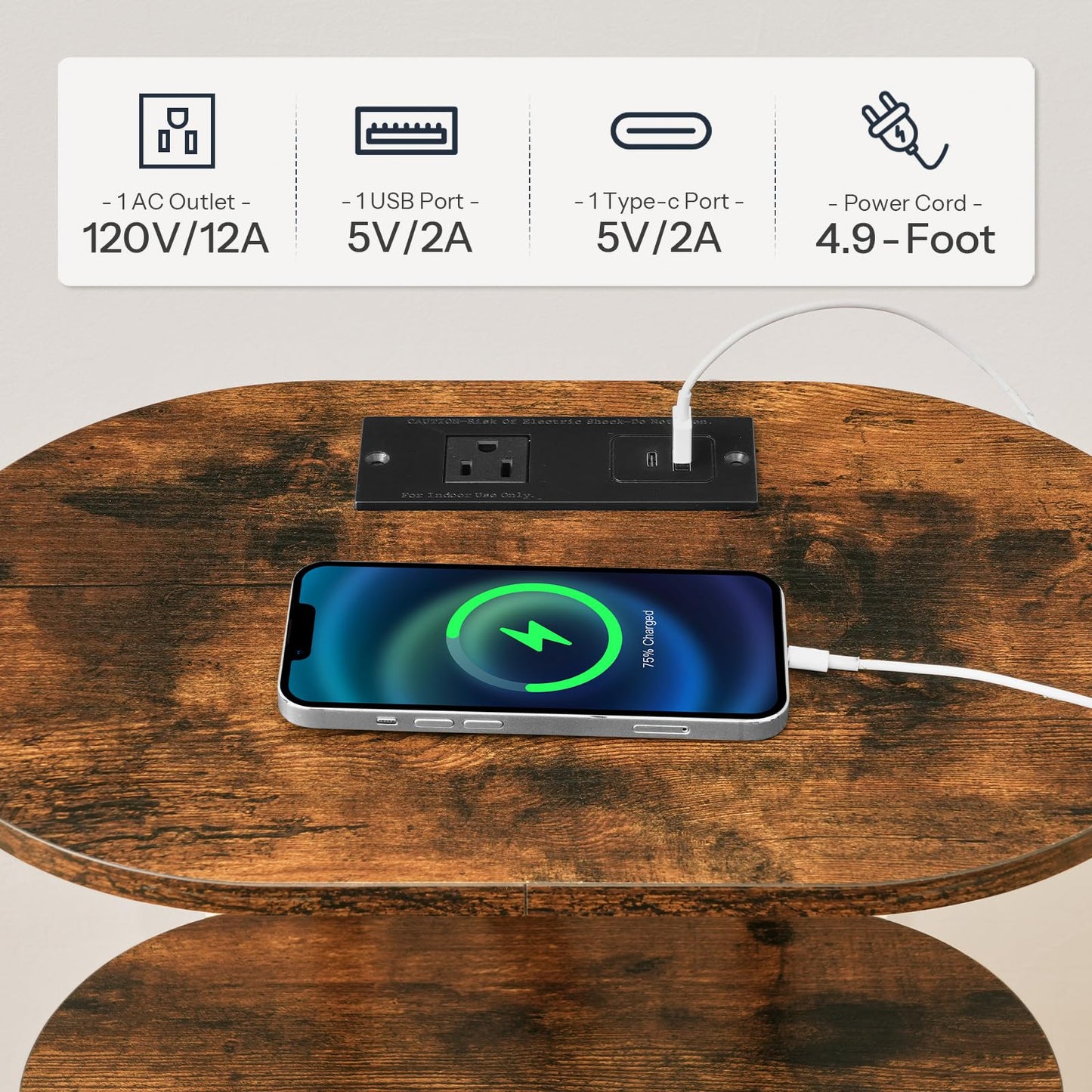 HOOBRO Narrow End Table, with Charging Station, Nightstand for Home
