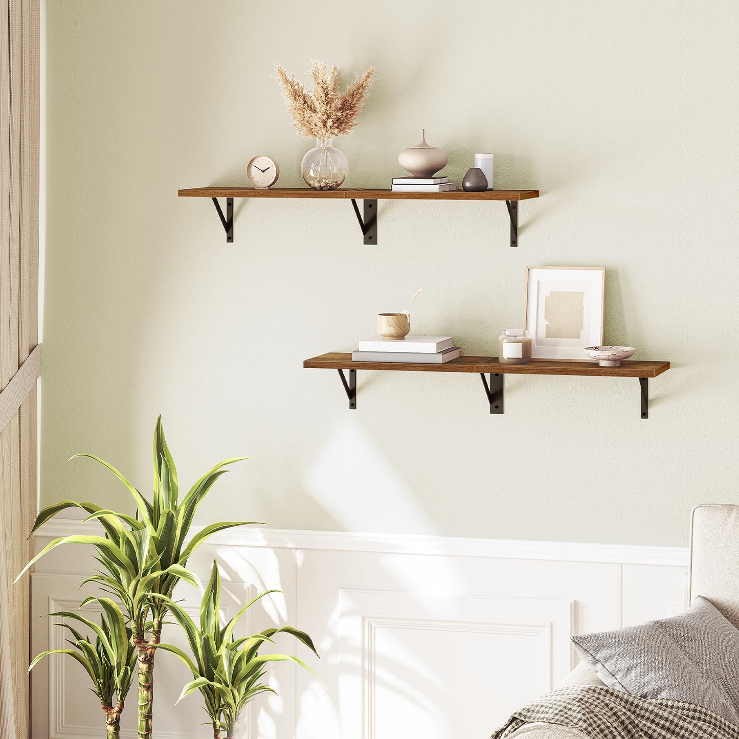 HOOBRO 30-inch Retro Brown Metal Frame Wall-Mounted Shelf /2PICS