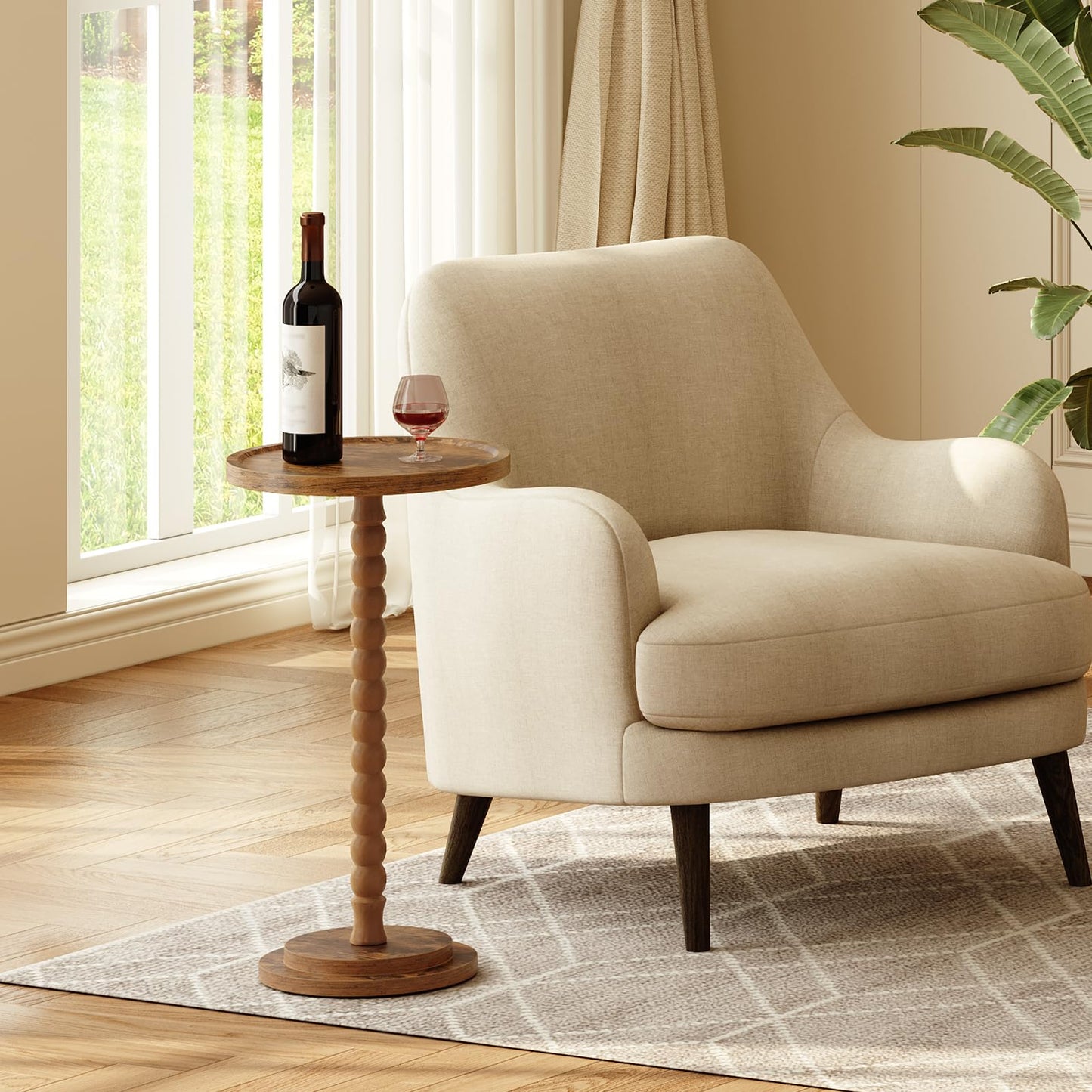 HOOBRO Retro Brown Solid Wood Round Side Table