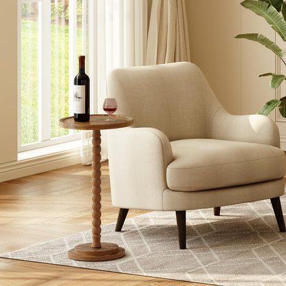 HOOBRO Retro Brown Solid Wood Round Side Table