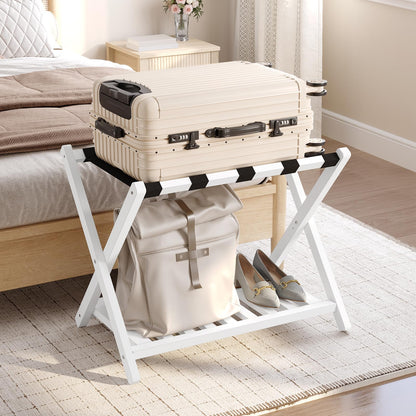 HOOBRO 2-Tier Solid Wood Folding Luggage Rack for Guest Room, Bedroom