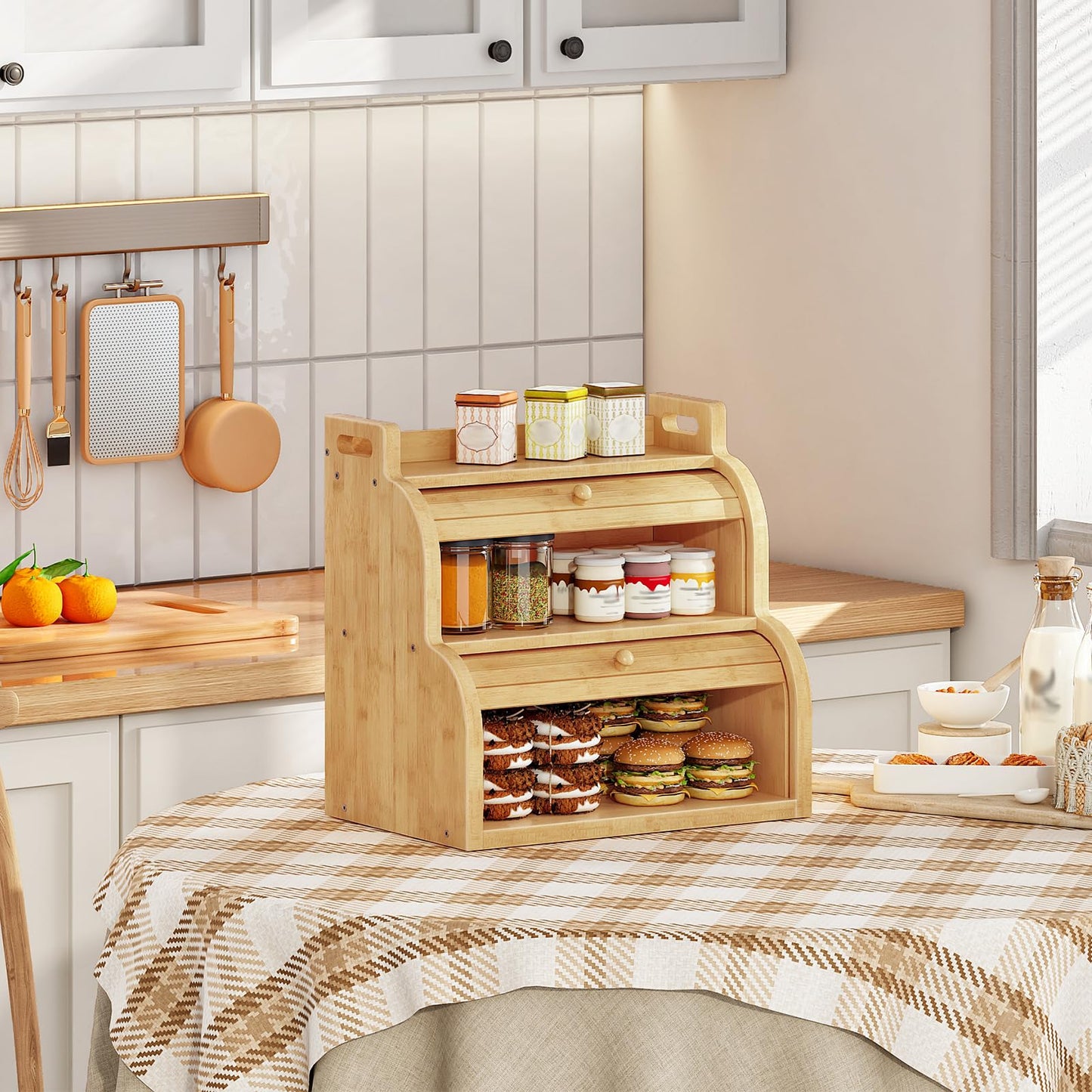 HOOBRO Bamboo Bread Box for Kitchen Countertop