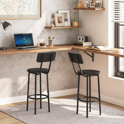 HOOBRO Black 25.2-inch Round Bar Stools with Backrest /2PICS