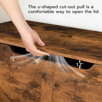 HOOBRO Retro Brown 39.4-inch Vintage Wooden Storage Box with U-shaped Openwork Handle & Safety Hinges