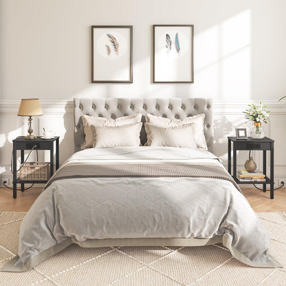 HOOBRO Black Side Table with Double Storage Shelf & USB Power Outlet /2PICS