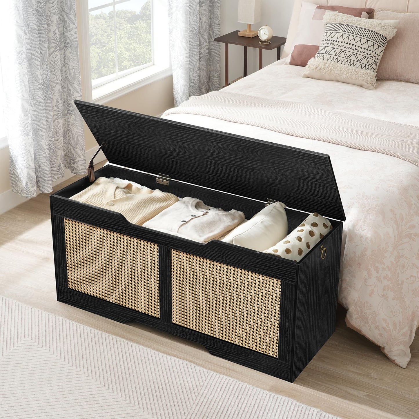 HOOBRO 43.3-inch Rattan Style Storage Bench & Toy Box