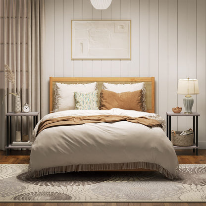 HOOBRO Greige Small Side Table with Double-Layer Storage Shelf