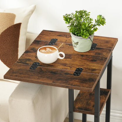 HOOBRO Foldable C Shaped End Table, C Shaped Side Table with Storage Shelf, Slide Under Couch Table for Sofa, Small Spaces, for Living Room, Bedroom, Easy Assembly, Rustic Brown BF29SF01