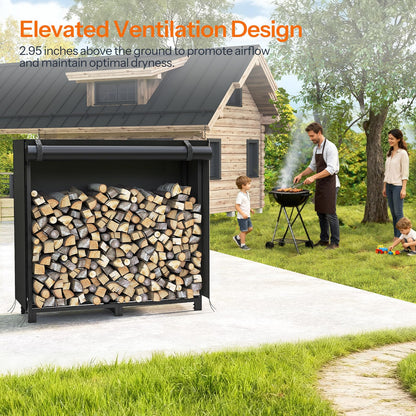 HOOBRO 4FT Adjustable Firewood Rack with 2 Hooks & Cover