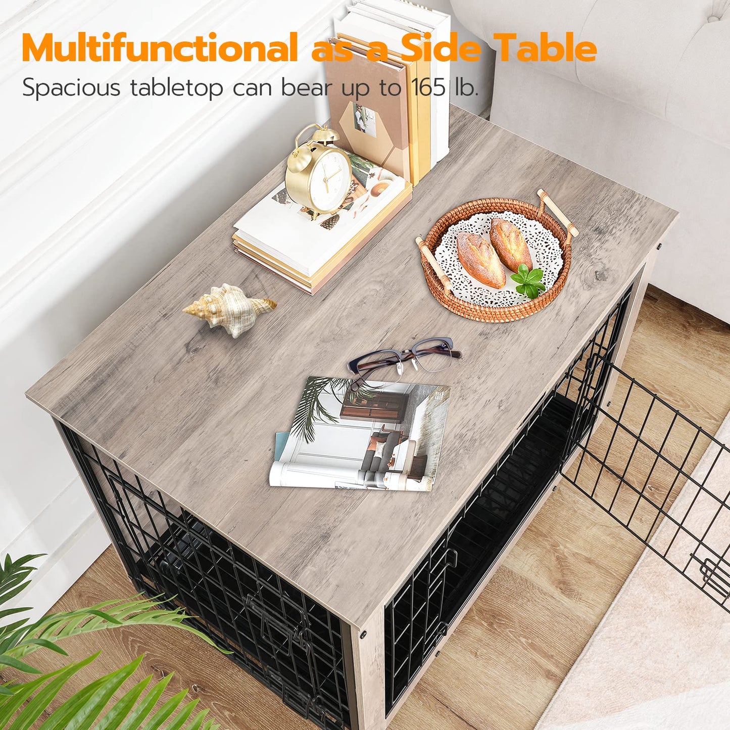 HOOBRO 38.6-inch Wooden Large Dog Crate Furniture with Pull-out Tray