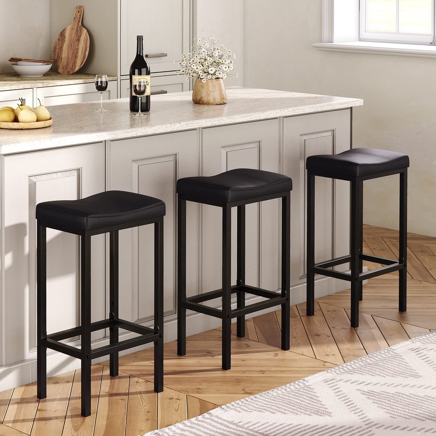 HOOBRO Retro Black Kitchen Bar Stool with Footrest / 2 PICS