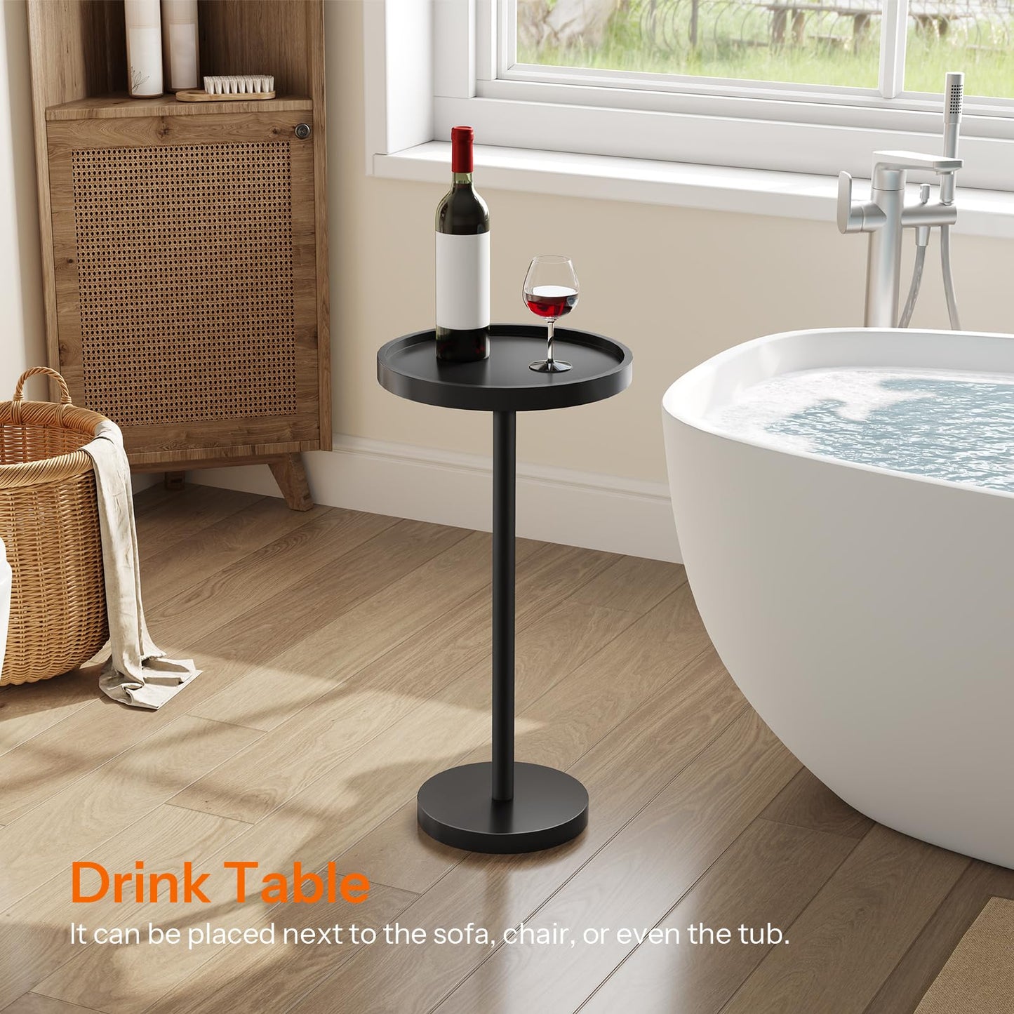 HOOBRO Small Round Bamboo Side Table & Coffee Martini Table for Couch Side
