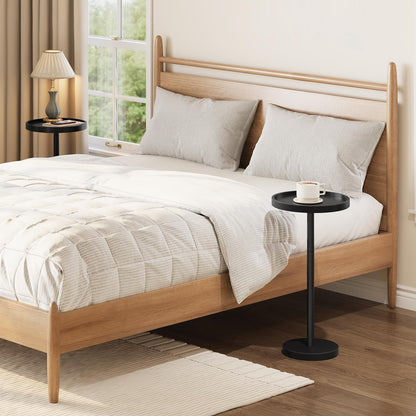HOOBRO Small Round Bamboo Side Table & Coffee Martini Table for Couch Side