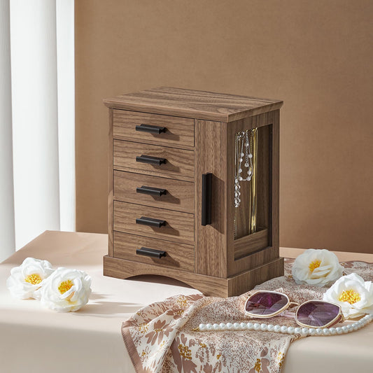 HOOBRO Vertical Wooden Jewelry Organizer Box