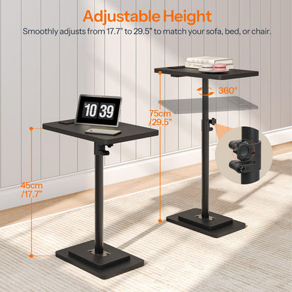 HOOBRO Adjustable Height End Table, 360° Swivel Narrow Side Table with Charging Station, Narrow Sofa Bedside Table for Small Space, Living Room, Bedroom, Black BB425UBZ01