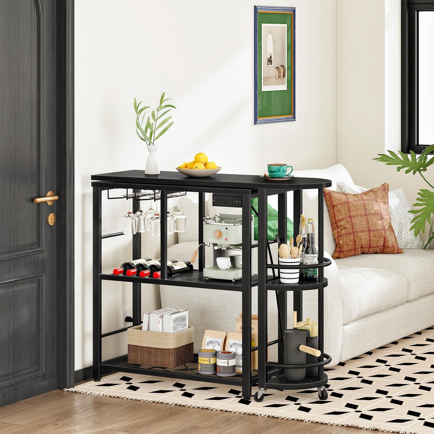 HOOBRO 3-Tier L-Shaped Corner Bar Table with Charging Station