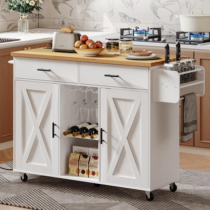 HOOBRO Rolling Kitchen Island with Power Outlet & Drawers