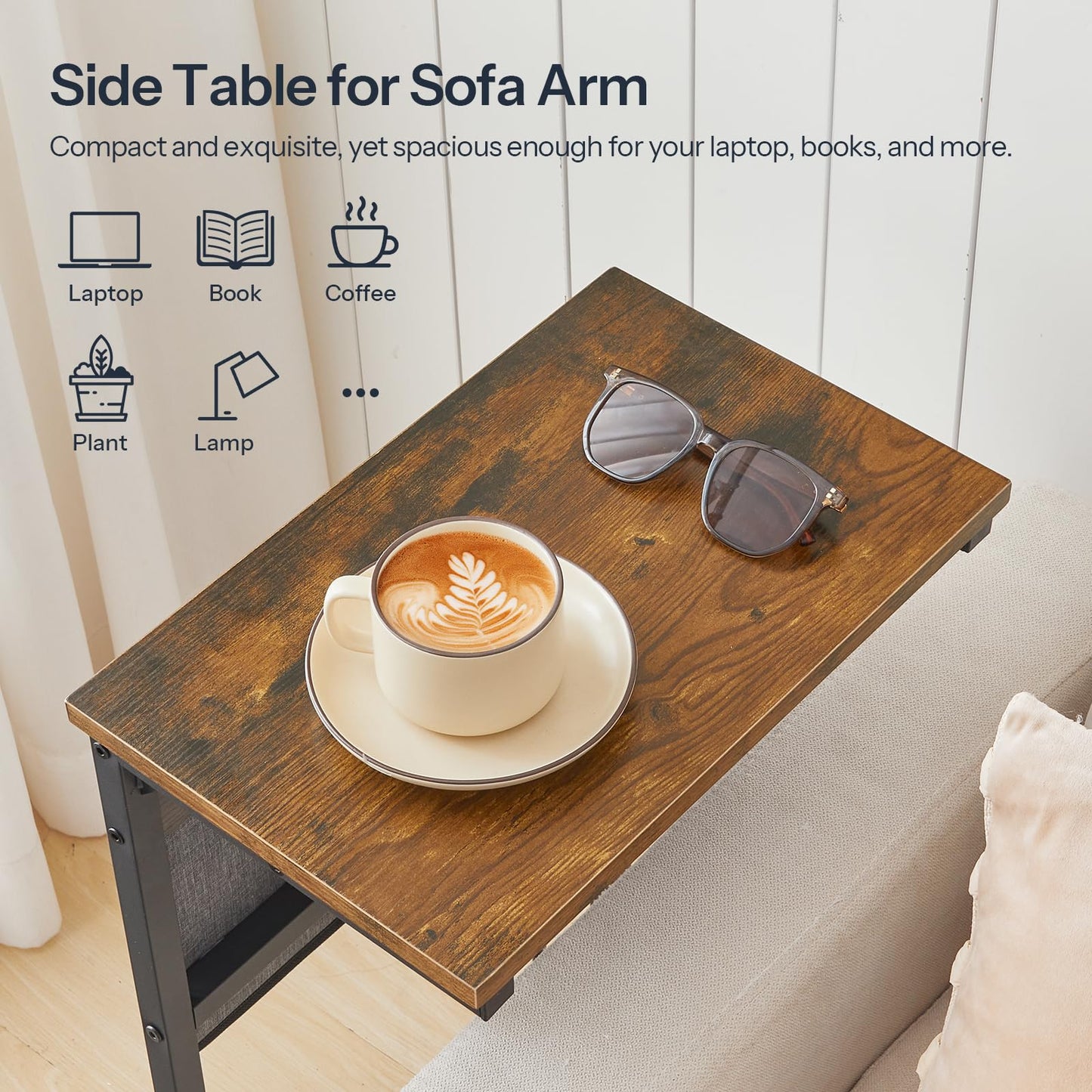 HOOBRO C Shaped End Table with Charging Station