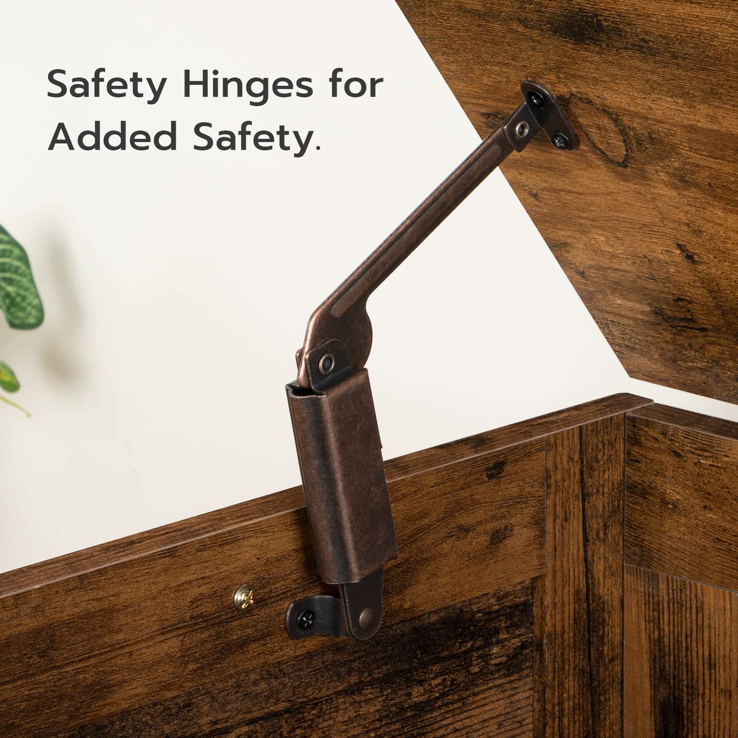 HOOBRO Retro Brown 39.4-inch Vintage Wooden Storage Box with U-shaped Openwork Handle & Safety Hinges