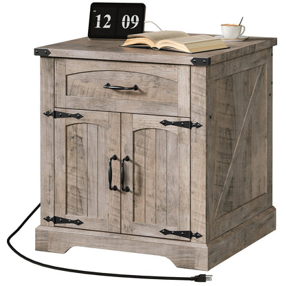 HOOBRO 23.6-inch Country Style Large Flip-Up Side Table with Charging Station & Drawers