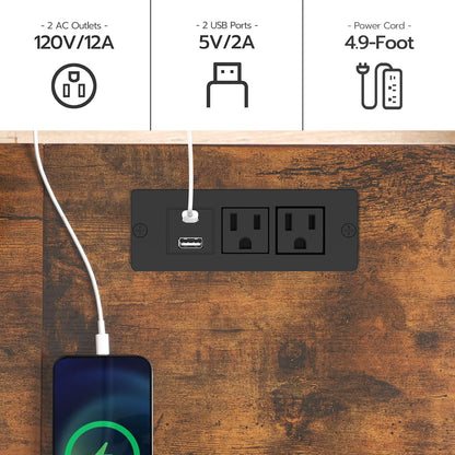 HOOBRO Brown Rectangular Pub Table with Charging Station
