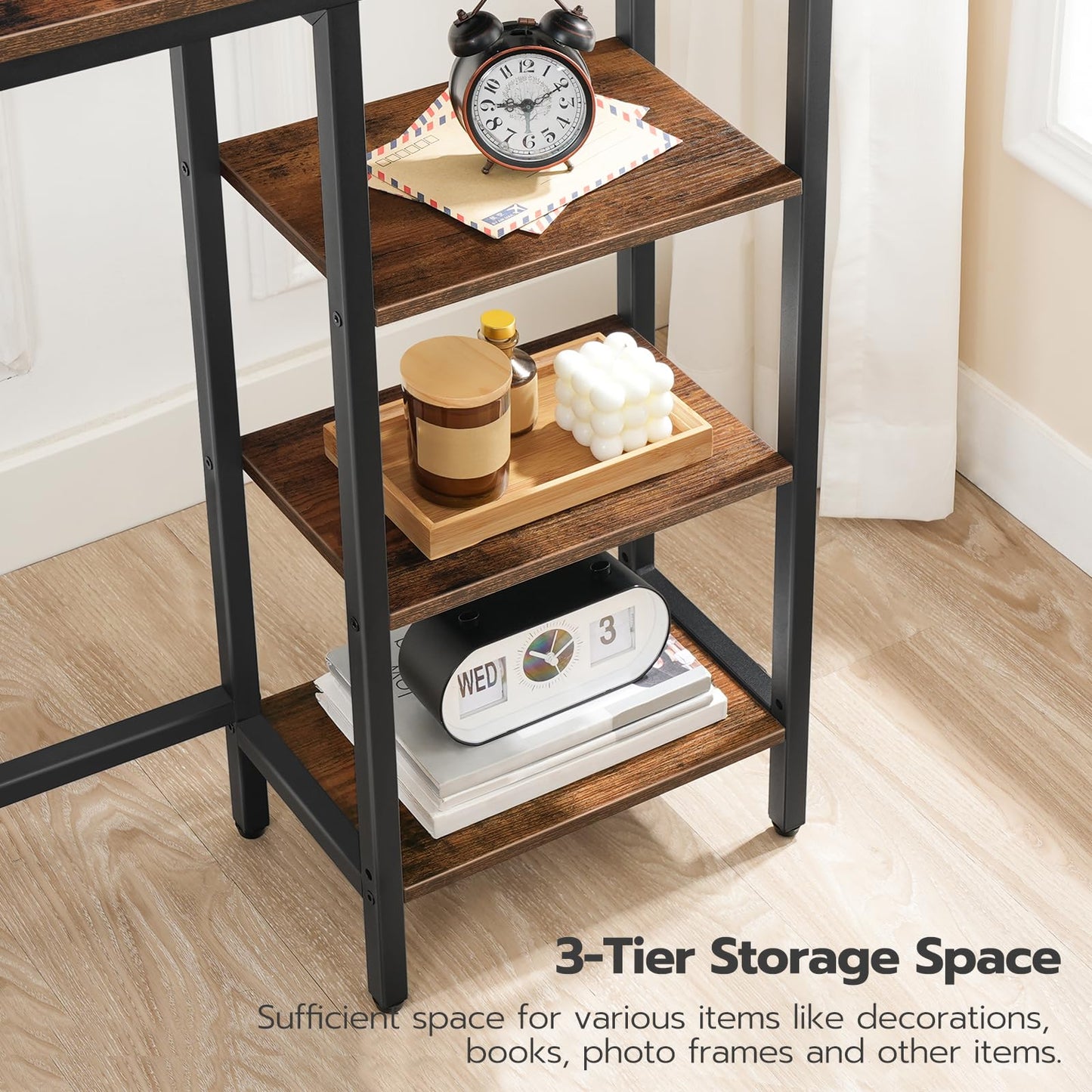 HOOBRO Retro Brown 63-inch Console Table with Power Outlet & Storage & Shelves