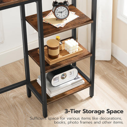 HOOBRO Retro Brown 63-inch Console Table with Power Outlet & Storage & Shelves