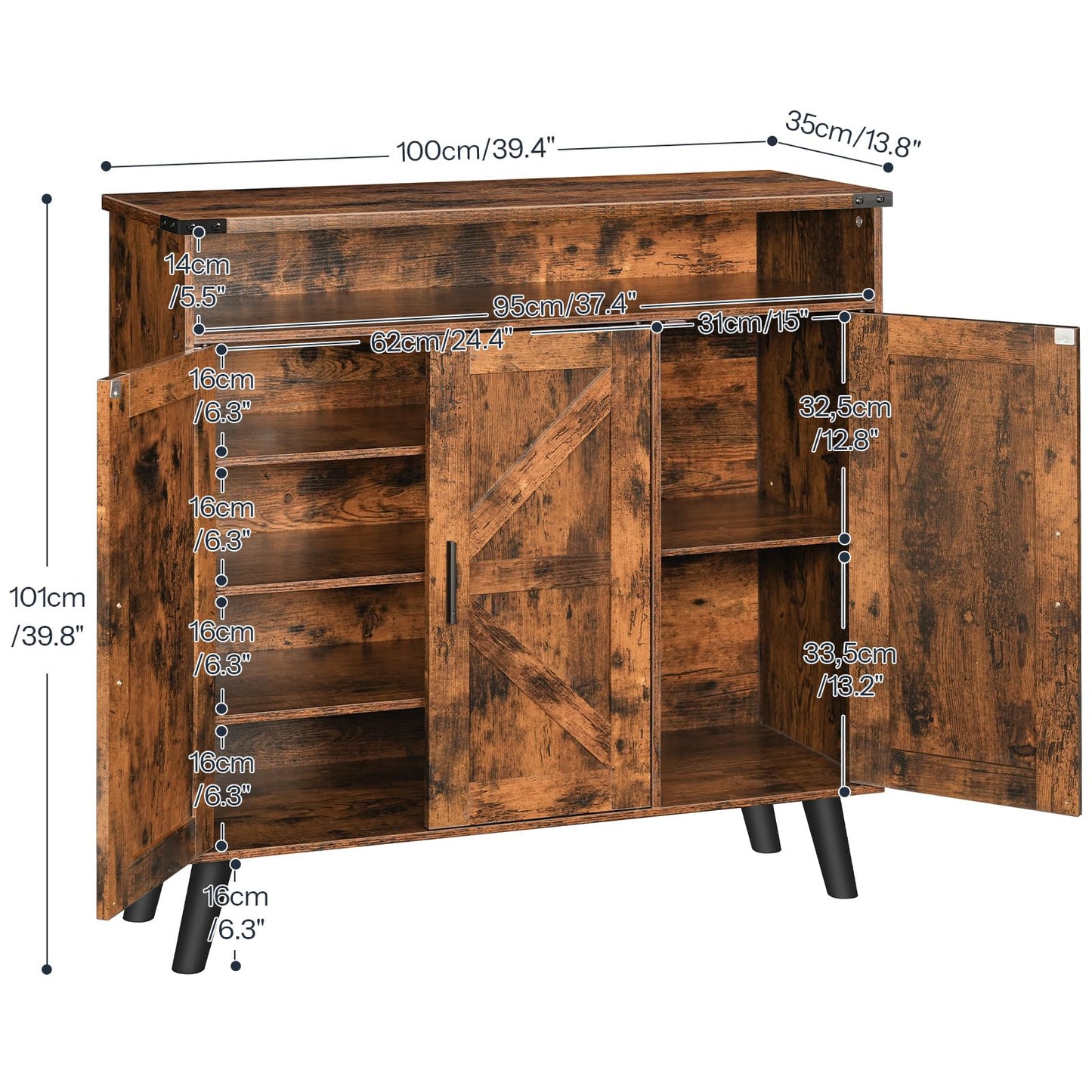 HOOBRO Entryway Wooden Shoe Storage Cabinet with 3 Doors