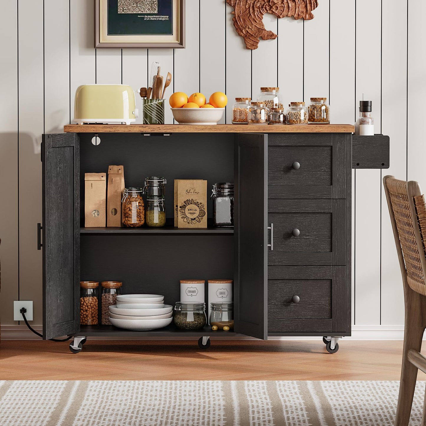 HOOBRO Rolling Kitchen Island with Power Outlet
